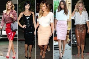 celebrity wearing pvc/rubber skirts