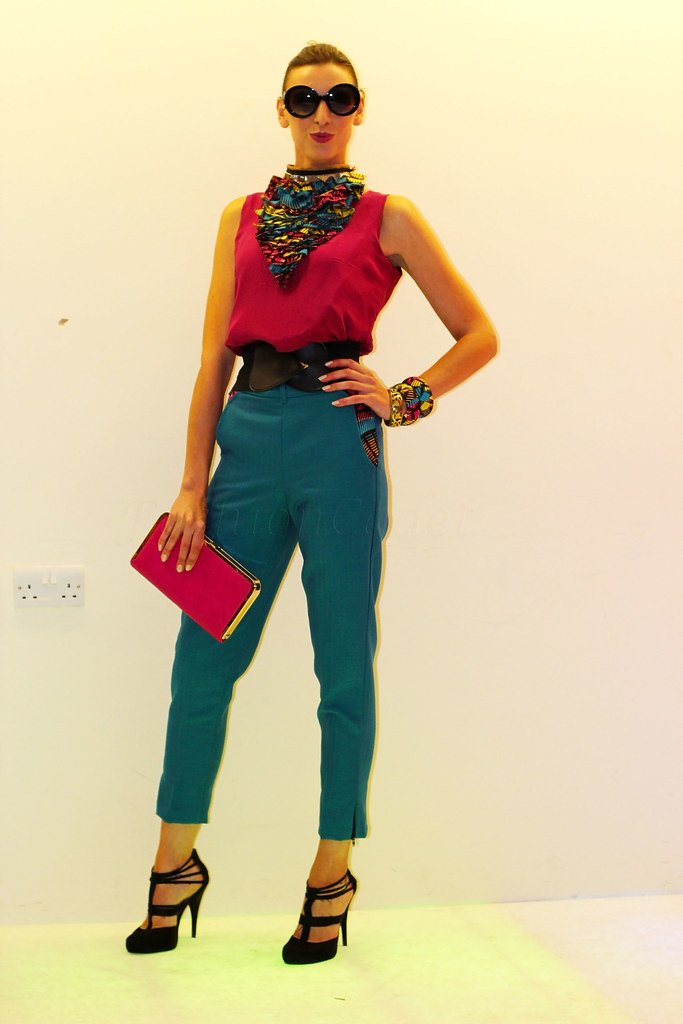 Ankara cropped trousers, burgundy top & bangles & necklace