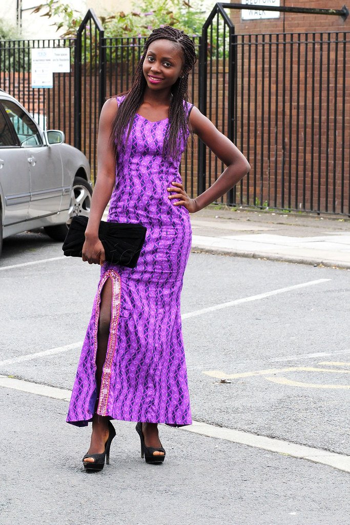 Maxi Ankara/African print gown with slit & velvet clutch