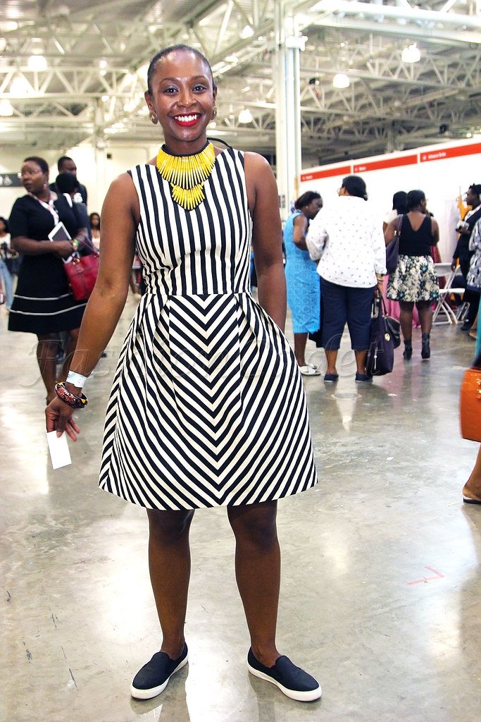How to look chic in striped dress, slip on pumps & necklaces