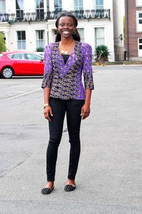 Short sleeved ‘ankara’/’kitenge’/’chitenge’/African print blazer jacket with black skinny jeans