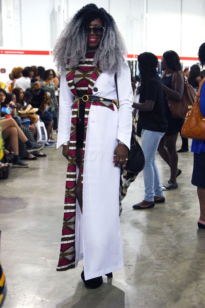 White long lightweight coat with African print/kitenge/Ankara motif with a mini dress