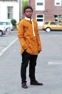 Men’s long sleeved kitenge/ankara kaftan shirt, chinos & shoes