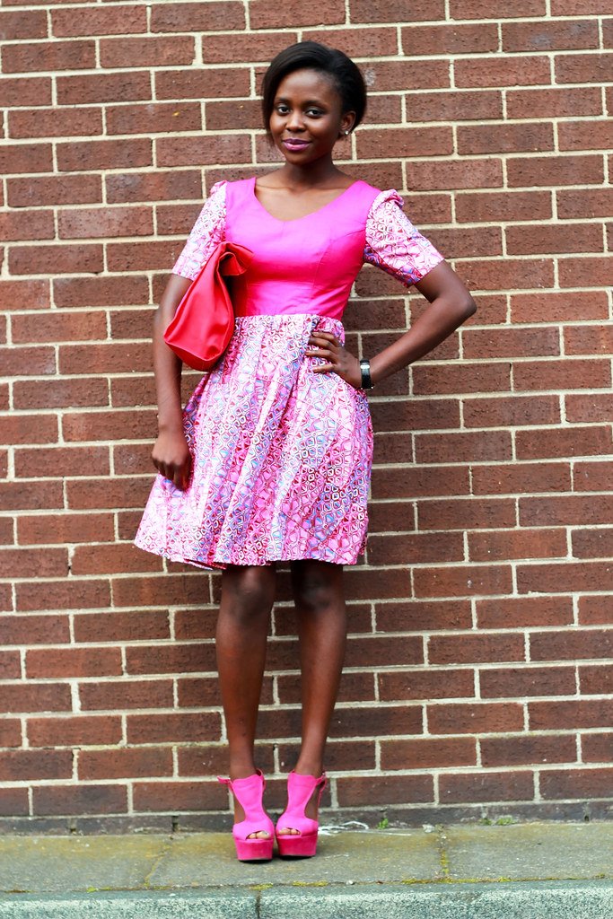 Pink ankara/African print skater dress & oversized clutch