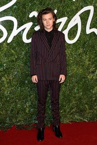 Harry Styles in a red vertical striped suit from Lanvin Fall Winter 2014 collection