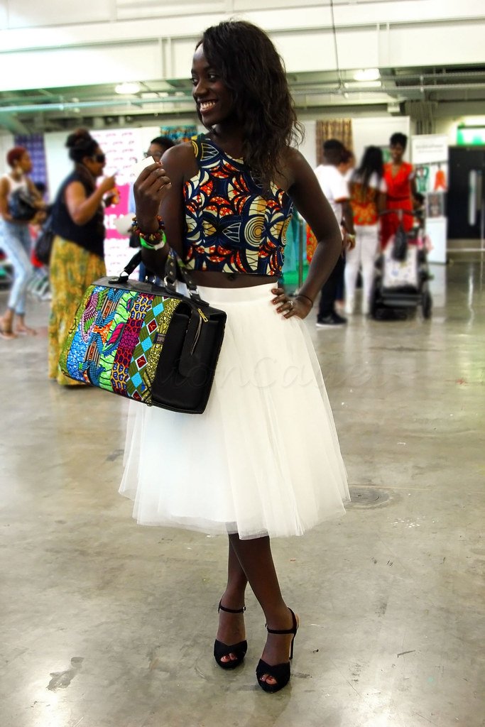 Chitenge/African print crop top, white tulle skirt & heels